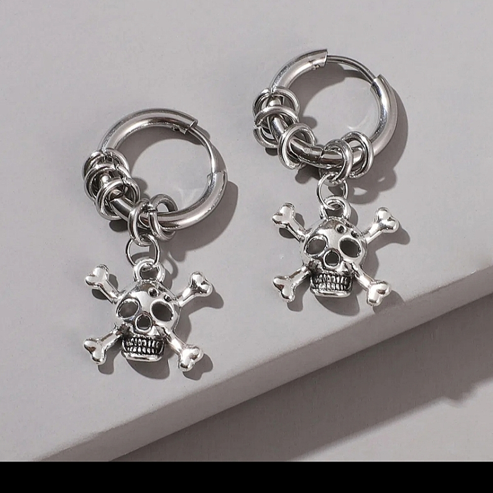 Halloween 1 Pair Men's Metal Ghost Head Design Stainless Steel Earrings